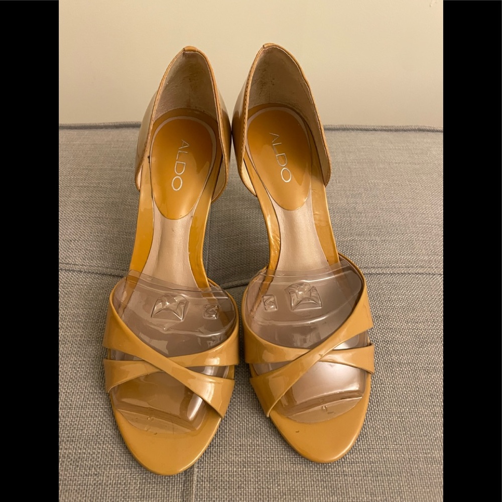 ALDO dust rose patent leather open toe heels